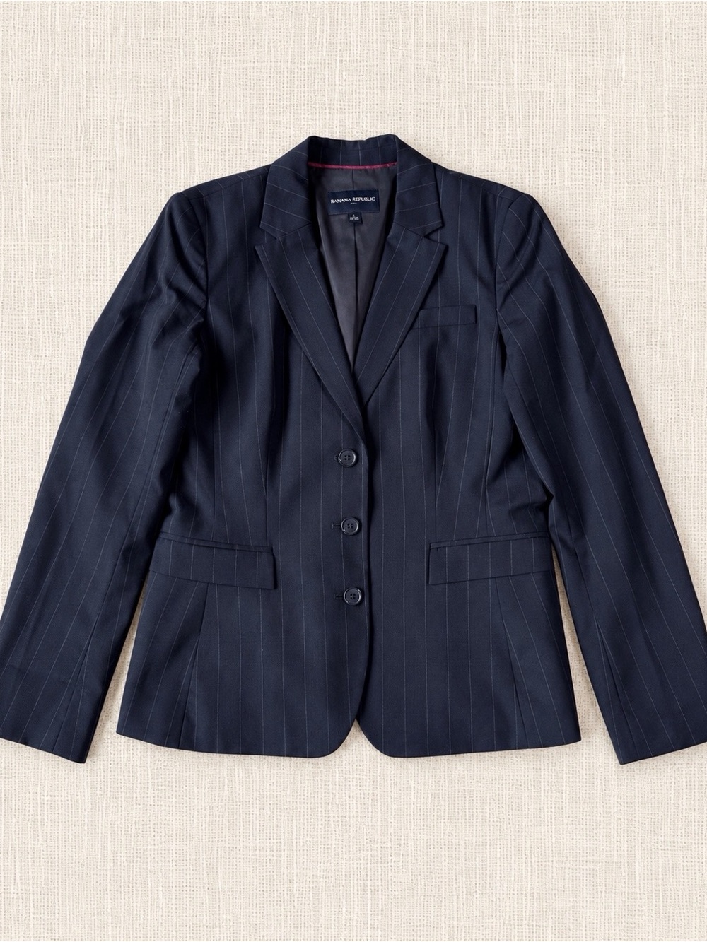 Banana Republic Woman Navy Wool Pinstripes Tailored Blazer Jacket US8 Classic